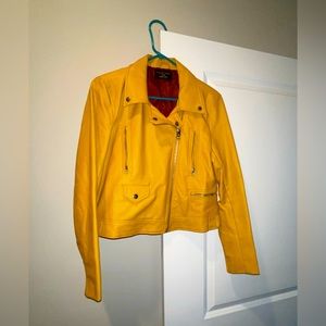 Faux leather jacket with silver zipper pockets & silver buttons